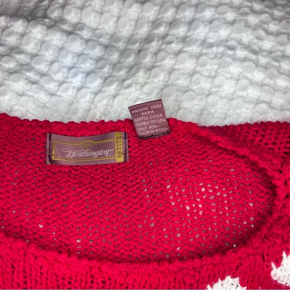 Vintage Worthington Sweater L Petite | Red Floral Knit | 80s 90s Retro Korea - Picture 9 of 9